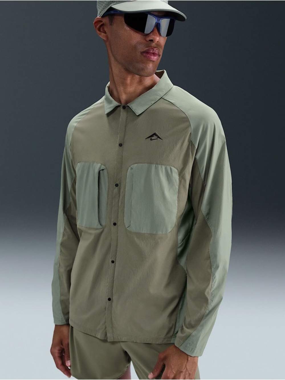 Nike Trail Dri-FIT ADV Men’s XL Sage Green Long Sleeve Snap Front Shirt
